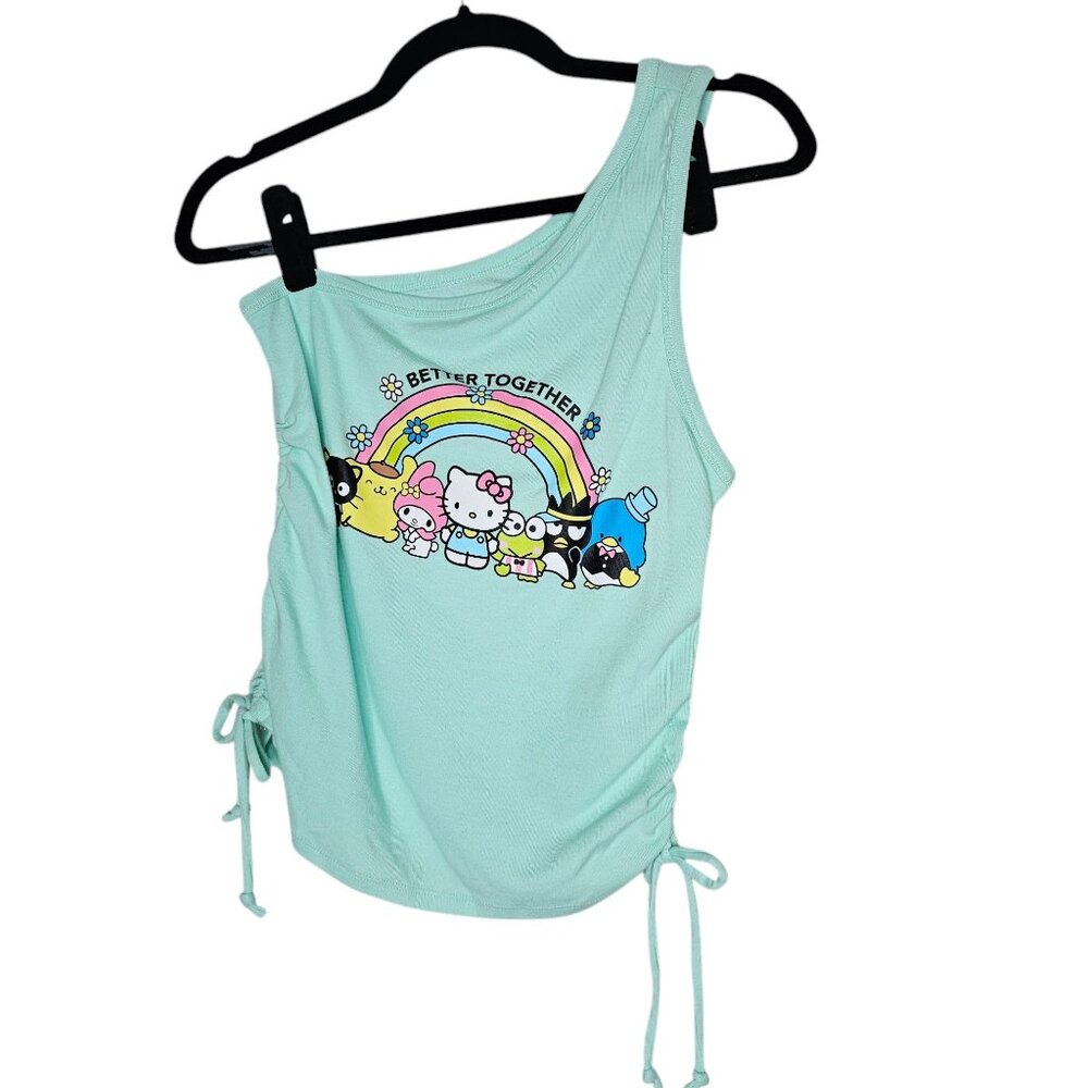 ⚡️Sanrio Hello Kitty Size Large One Shoulder Tank Top Ruched Charater Graphic